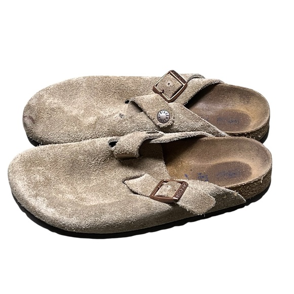 Birkenstock Boston slip on clogs in taupe suede boho comfort